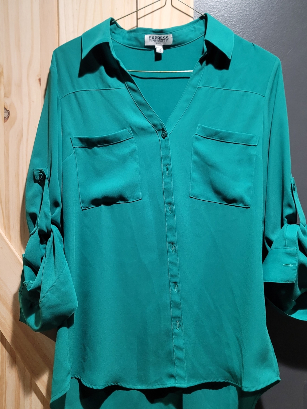 Express Green Button-Front Blouse